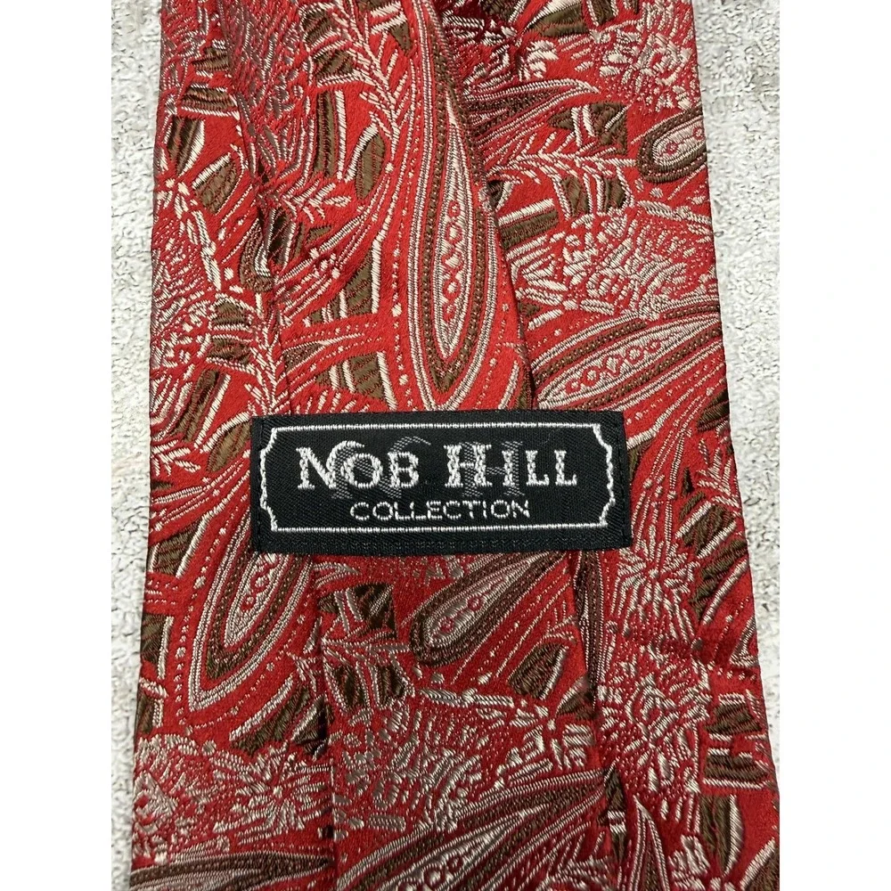 Nob Hill Collection Silk Tie Mens One Size Red Paisley‎ Made In USA Necktie